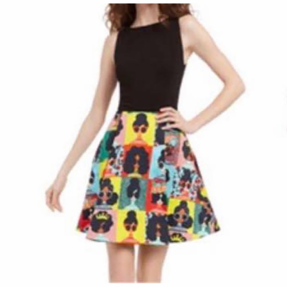 Alice + Olivia Kourtney Stace Face Squad Photo Booth Print Mini Dress Black XS